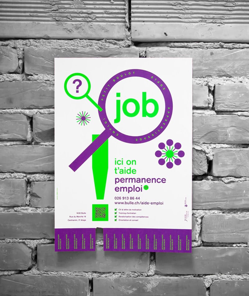 Affiche permanence emploi Bulle sérigraphie fluo